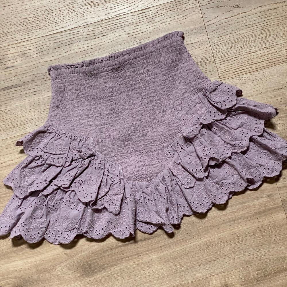 Olivaceous Lavender Eyelet Ruffle Mini Skirt